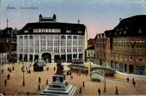 Ak Essen im Ruhrgebiet, Kopstadtplatz, Denkmal, Straßenbahnen