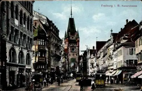 Ak Freiburg im Breisgau, Kaiserstraße, Tram