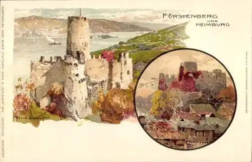 Künstler Litho Wielandt, Manuel, Rheindiebach Oberdiebach, Burg Fürstenberg, Heimburg