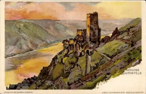 Künstler Litho Pfaff, C., Kaub in Rheinland Pfalz, Schloss Gutenfels