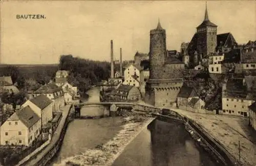 Ak Bautzen in der Oberlausitz, Stadtansicht mit Orten: Ortenburg, Nikolaiturm, Michaeliskirche...