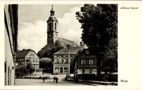 Ak Sohland an der Spree, Blick auf den Markt, Kinder, Kirchturm, Häuser