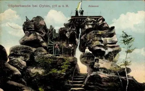 Ak Oybin in der Oberlausitz, Töpferbaude, Felsentor