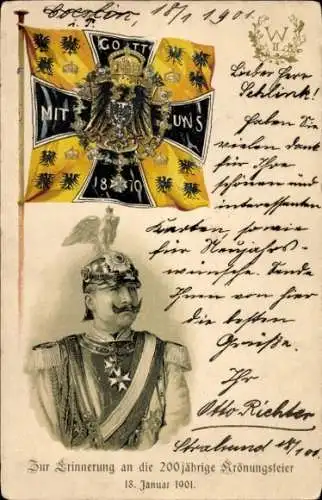 Ak Kaiser Wilhelm II, Erinnerung an die 200 jährige Krönungsfeier 18. Januar 1901