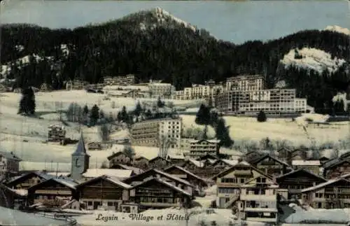 Ak Leysin Kt. Waadt Schweiz, Village et Hotels, Blick auf den Ort im Winter