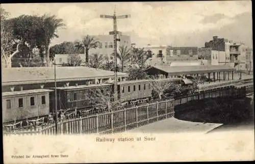 Ak Suez Ägypten, Bahnhof