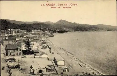 Ak Málaga Andalusien Spanien, Vista de la Caleta, Strand