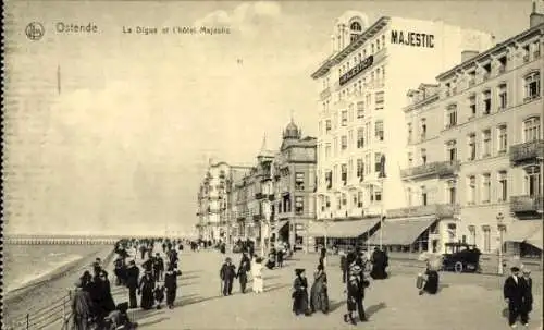 Ak Ostende Westflandern, La Digue et l'Hôtel Majestic