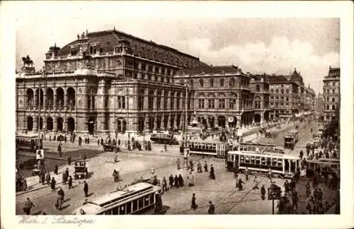 Ak Wien 1 Innere Stadt, Straßenbahnen an der Staatsoper