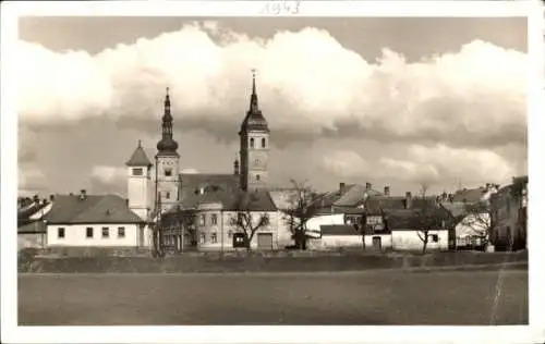 Ak Vyškov Wischau Südmähren, Teilansicht, Kirche