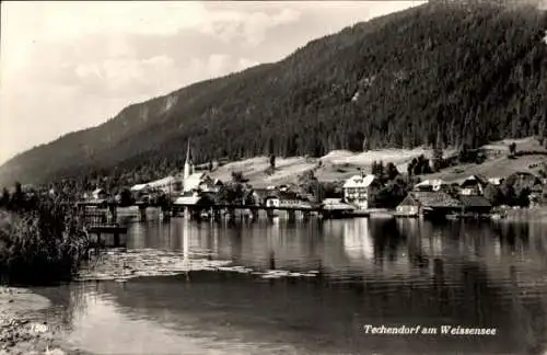 Ak Techendorf Weißensee in Kärnten, Ort vom Ufer aus gesehen