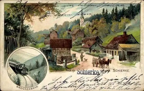 Künstler Litho Kretschmar, O., Schierke Wernigerode am Harz, Ortspartie, Brockenbahn