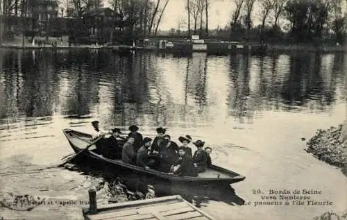 Ak Nanterre Hauts de Seine, Fähre zur Blumeninsel an der Seine