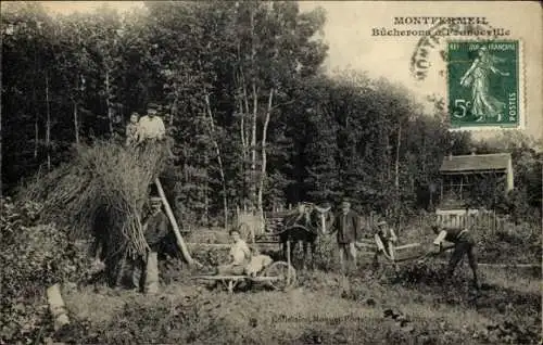 Ak Montfermeil Seine Saint Denis, Holzfäller bei der Arbeit