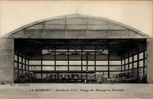 Ak Le Bourget Dugny Seine Saint Denis, Aerodrome Civil, Hangar des Messageries aeriennes, Flughafen