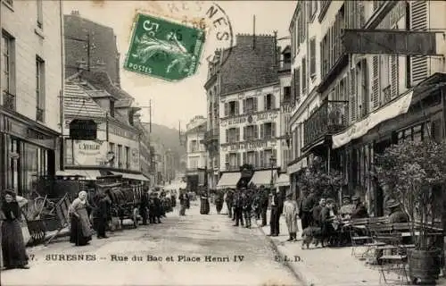 CPA Suresnes Hauts de Seine, Rue du Bac et Place Henri IV