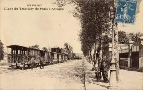 Ak Arpajon Essonne, Straßenbahnlinie von Paris nach Arpajon mit Haltestelle