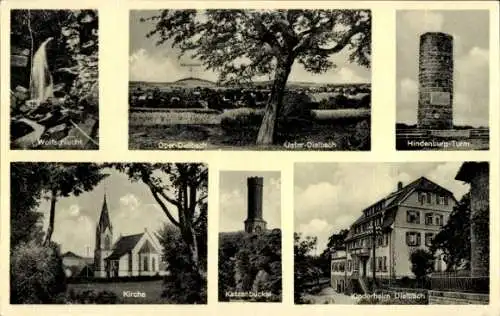 Ak Unterdielbach Eberbach am Neckar Odenwald Baden, Hindenburgturm, Kinderheim, Kirche