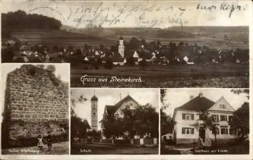 Ak Steinekirch Zusmarshausen, Ruine Wolfsberg, Schule, Gasthaus zur Linde