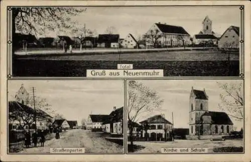 Ak Neuenmuhr Muhr am See Mittelfranken, Totale, Straßenpartie, Kirche, Schule