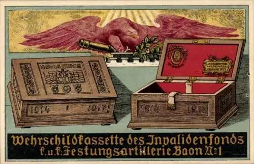 Künstler Ak Wehrschildkassette des Invalidenfonds, Festungs-Artillerie-Bataillon Nr 1