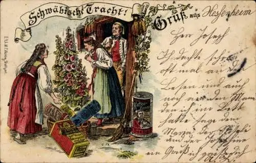 Litho Schwäbische Tracht, Volkstrachten, Kaffeedose