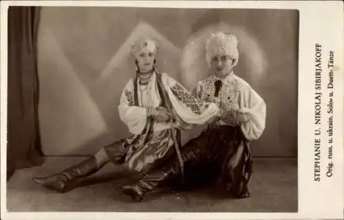 Ak Tänzer Stephanie und Nikolaj Sibirjakoff, Volkstänze Russland, Ukraine, Autogramm