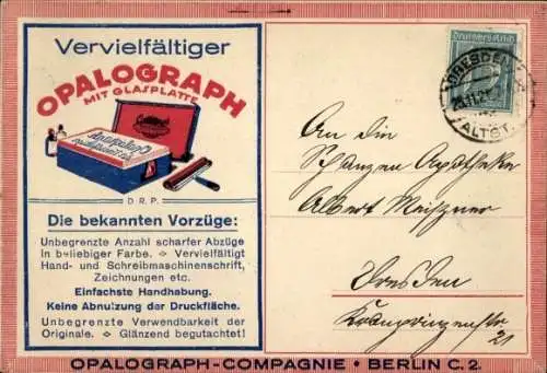 Ak Berlin, Opalograph-Compagnie, Vervielfältiger Opalograph, Reklame