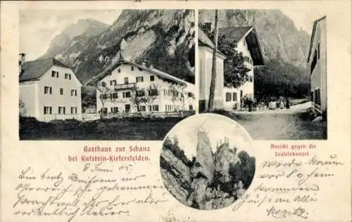 Ak Kufstein Kiefersfelden in Tirol, Gasthof zur Schanz, Teufelskanzel