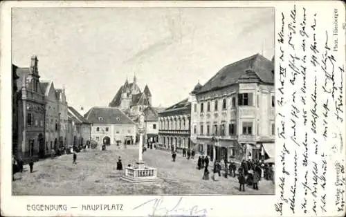 Ak Eggenburg in Niederösterreich, Hauptplatz mit Brunnen, rechts das Rathaus