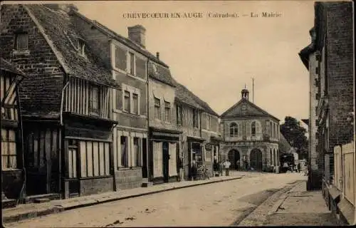 Ak Crèvecœur-en-Auge Calvados, la Mairie, Ortspartie