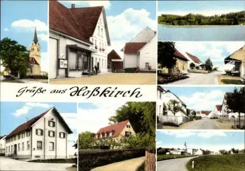 Ak Hoßkirch Baden Württemberg, Ortsansichten, Straße, Häuser, Kirche