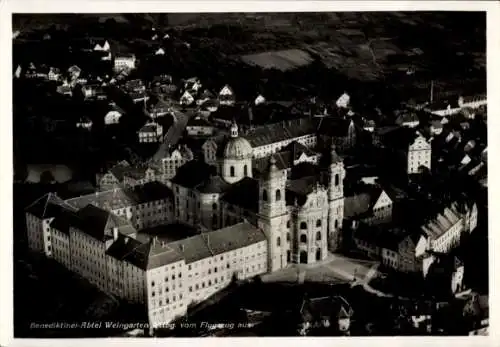 Ak Weingarten in der Pfalz, Benediktiner Abtei Weingarten, Fliegeraufnahme