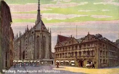Ak Würzburg am Main Unterfranken, Marienkapelle mit Falkenhaus