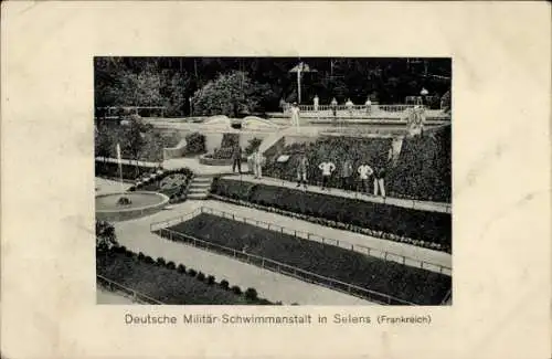 Passepartout Ak Selens Aisne, Deutsche Militär-Schwimmanstalt