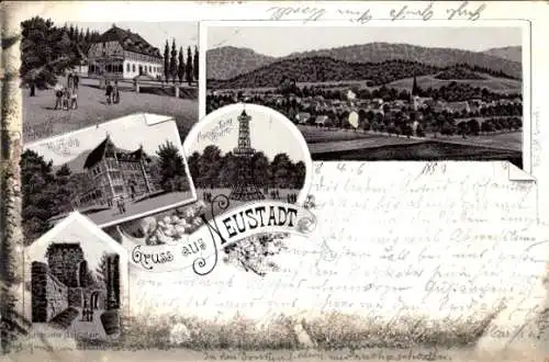 Litho Neustadt im Harz Harztor Thüringen, Gesamtansicht, Kurhaus, Aussichtsturm