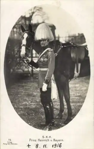 Ak SKH Prinz Heinrich von Bayern, Portrait, Uniform, Pferd