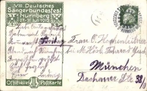 Künstler Ak Schmidt, Nürnberg in Mittelfranken Bayern, VIII. Deutsches Sängerbundesfest 1912