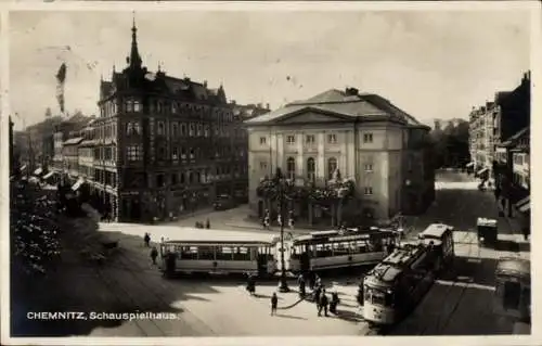 Ak Chemnitz in Sachsen, Schauspielhaus, Straßenbahn Weststraße Markt Hauptbahnhof