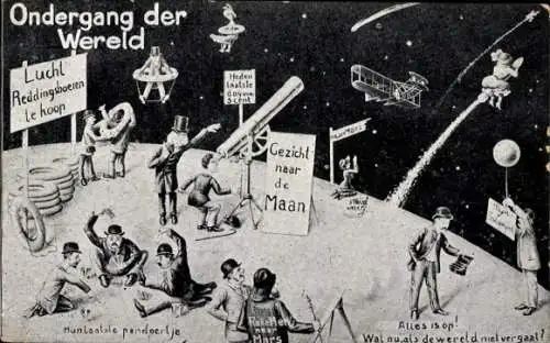 Ak Weltuntergang, Halleyscher Komet 1910, Kartenspiel, Fernrohr