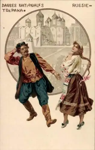 Litho Russische Tracht, Nationaltanz Trepaka