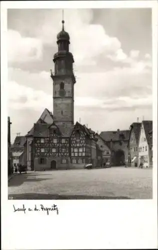 Ak Lauf an der Pegnitz in Mittelfranken Bayern, Rathaus, Marktplatz, Fachwerkhaeuser