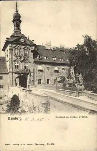 Ak Bamberg in Oberfranken, Rathaus mit oberer Brücke