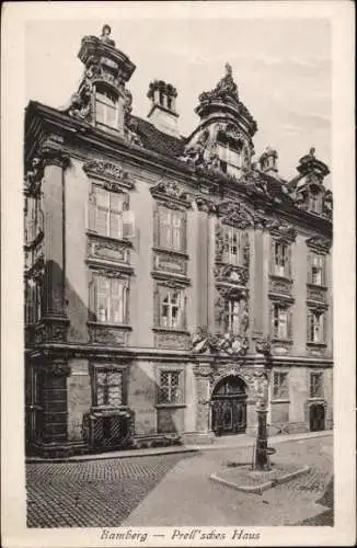 Ak Bamberg in Oberfranken, Vorderseite einer Postkarte, die das Prell'sche Haus in Bamberg zeigt.