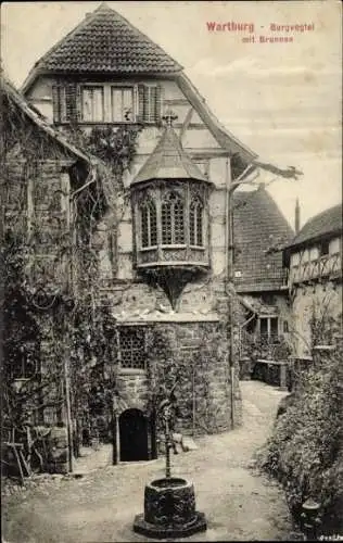 Ak Lutherstadt Eisenach in Thüringen, Wartburg, Wartburg - Burgvogtei mit Brunnen