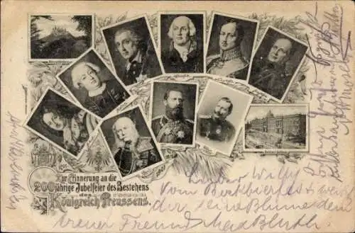 Ak Königreich Preußen, 200jährige Jubelfeier, Wilhelm II, Friedrich III., Friedrich II., Schloss