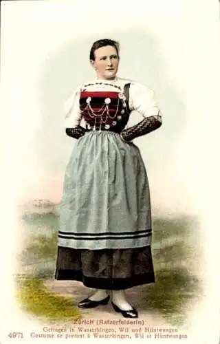 Ak Schweiz, Rafzerfelderin, Frau in Tracht, Rock, Korsett