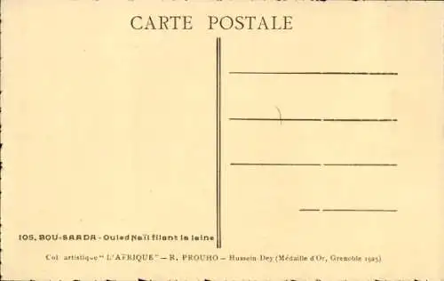 Ak Ouled Nail filant la laine, Araberin mit Spindel, Maghreb