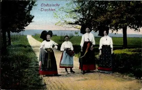 Ak Elsässische Trachten, Elsäßerinnen in Trachten
