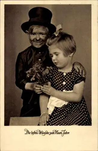 Ak Glückwunsch Neujahr, Schornsteinfeger, Mädchen, Kinder, Kleeblätter